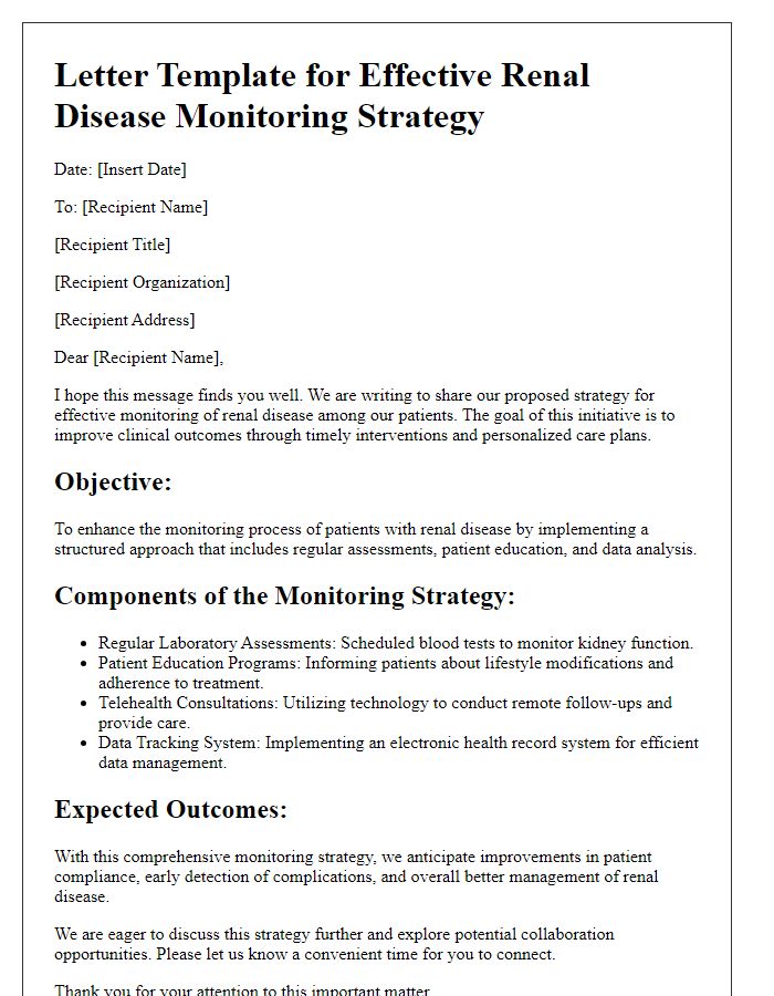 Letter template of effective renal disease monitoring strategy