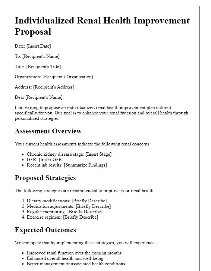 Letter template of individualized renal health improvement proposal