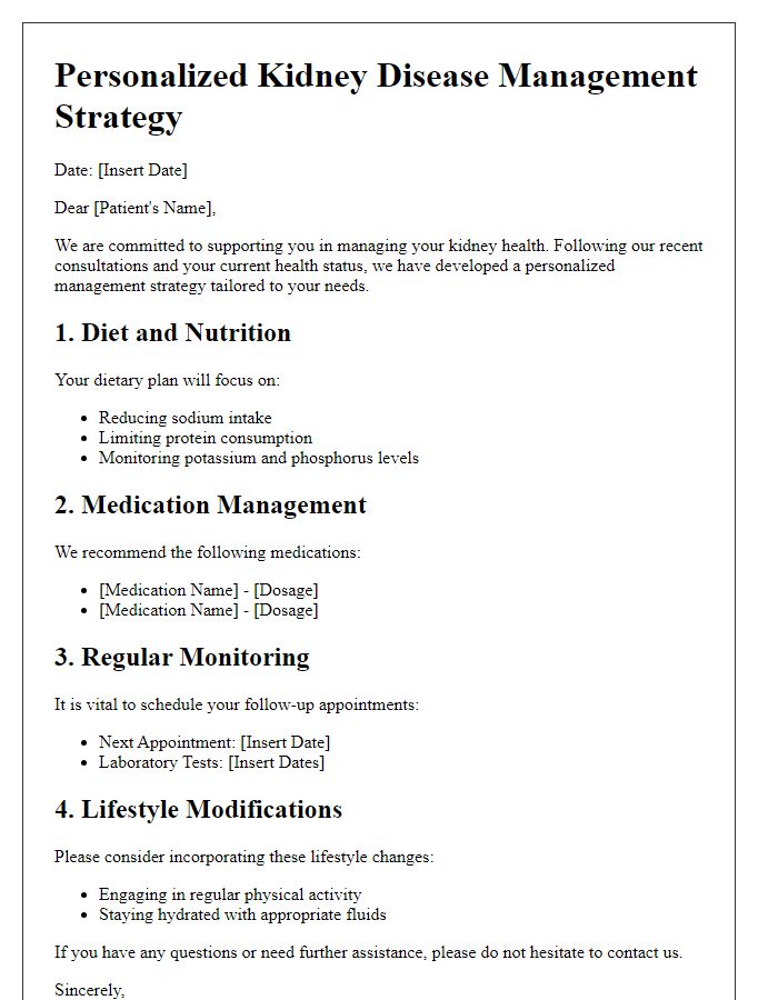 Letter template of personalized kidney disease management strategy