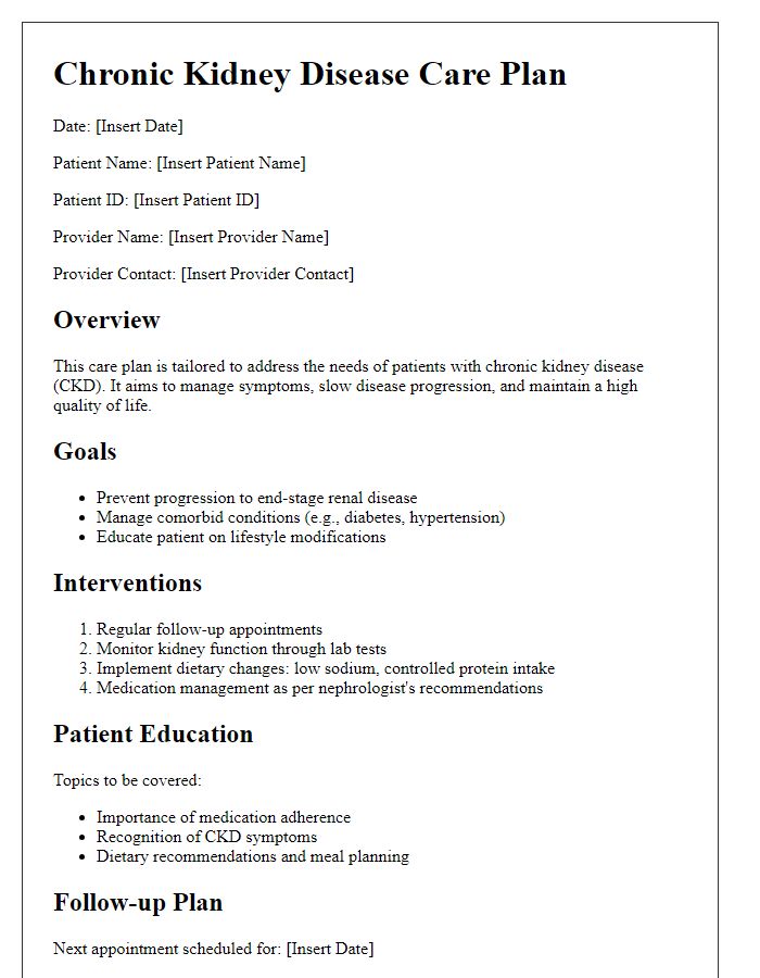 Letter template of tailored chronic kidney disease care plan