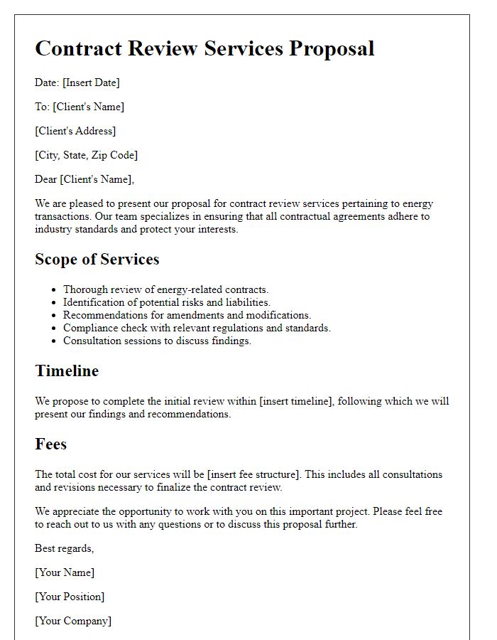 Letter template of contract review services for energy transactions