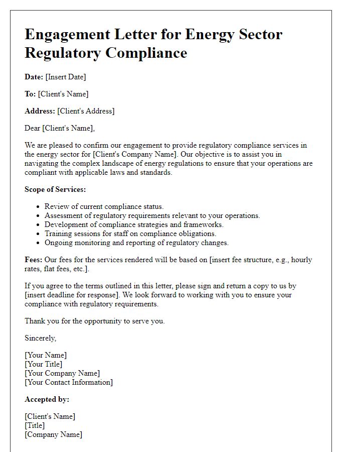 Letter template of engagement for energy sector regulatory compliance