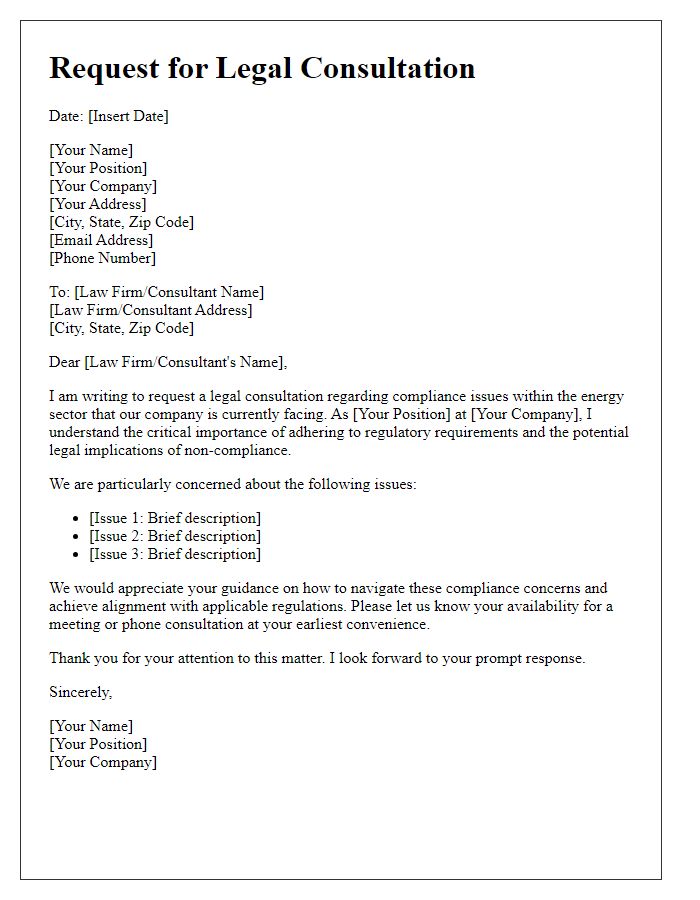 Letter template of legal consultation request for energy sector compliance issues