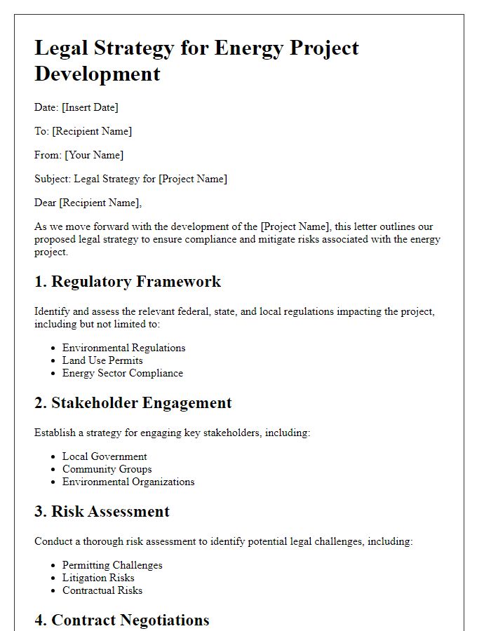 Letter template of legal strategy for energy project development