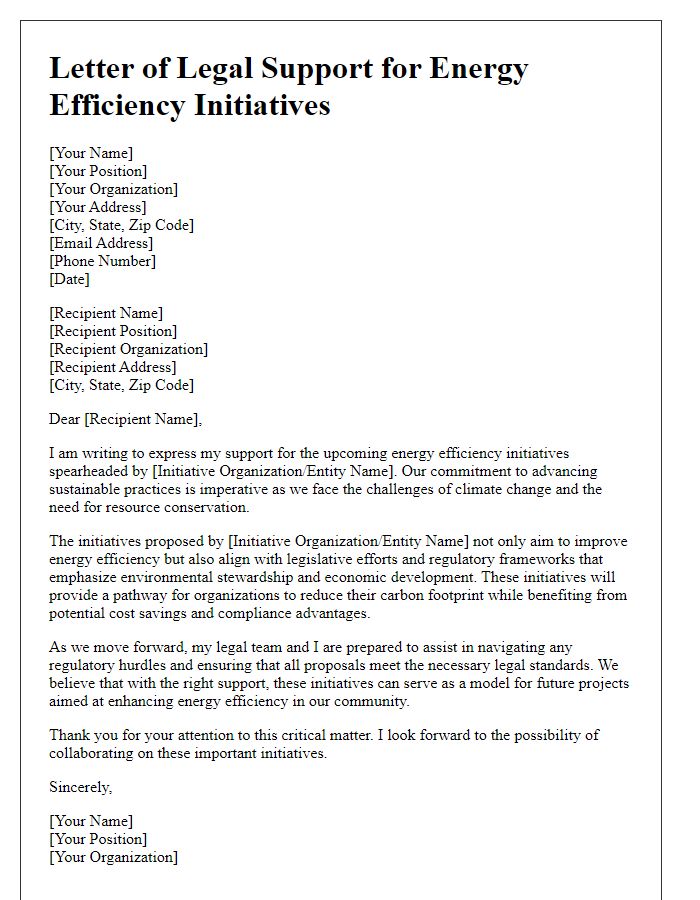 Letter template of legal support for energy efficiency initiatives