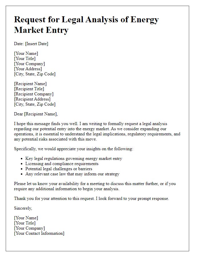 Letter template of request for legal analysis of energy market entry