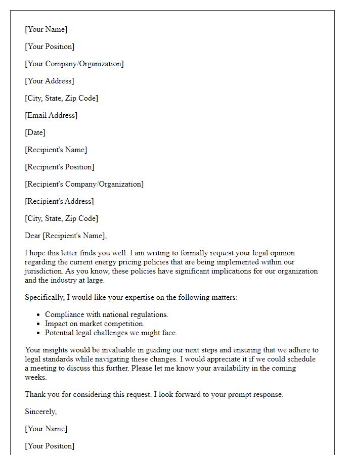 Letter template of request for legal opinion on energy pricing policies