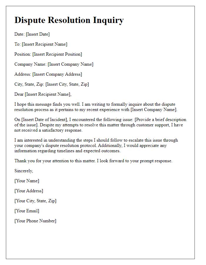 Letter template of dispute resolution inquiry for tech companies.