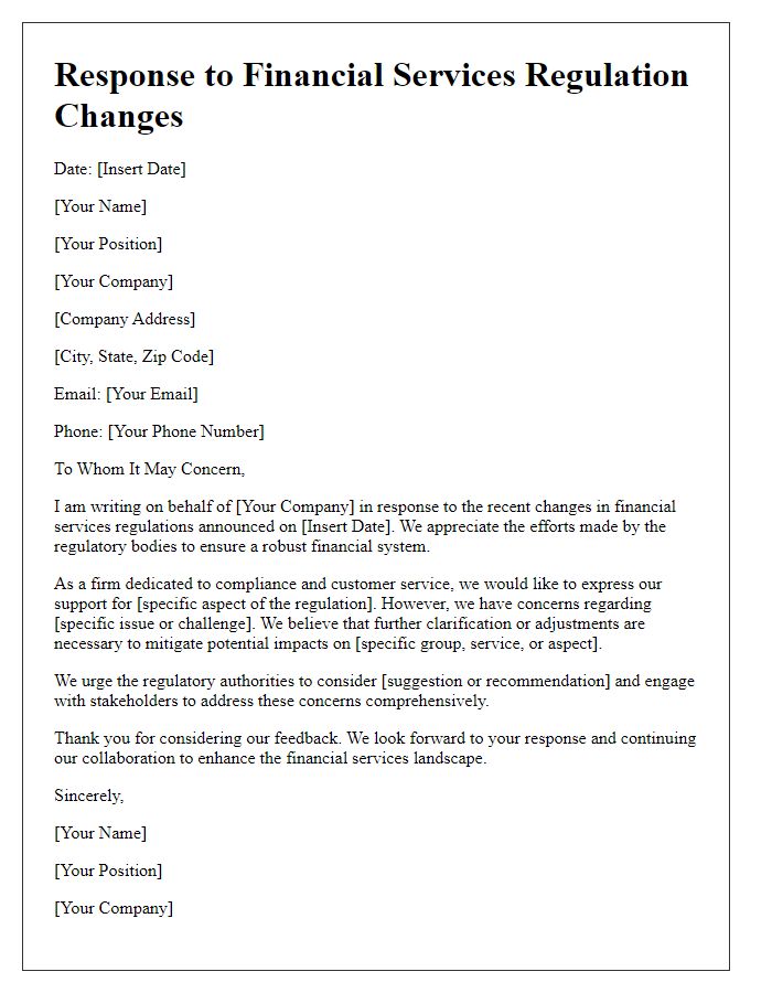 Letter template of response to financial services regulation changes.