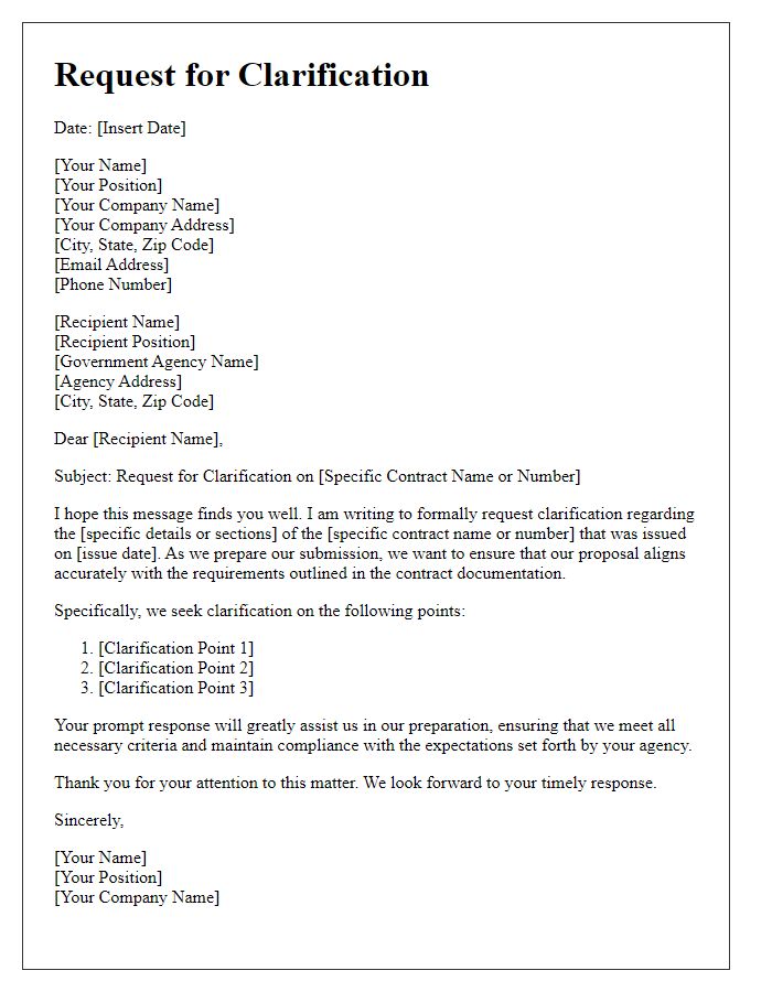 Letter template of clarification request for government contracts