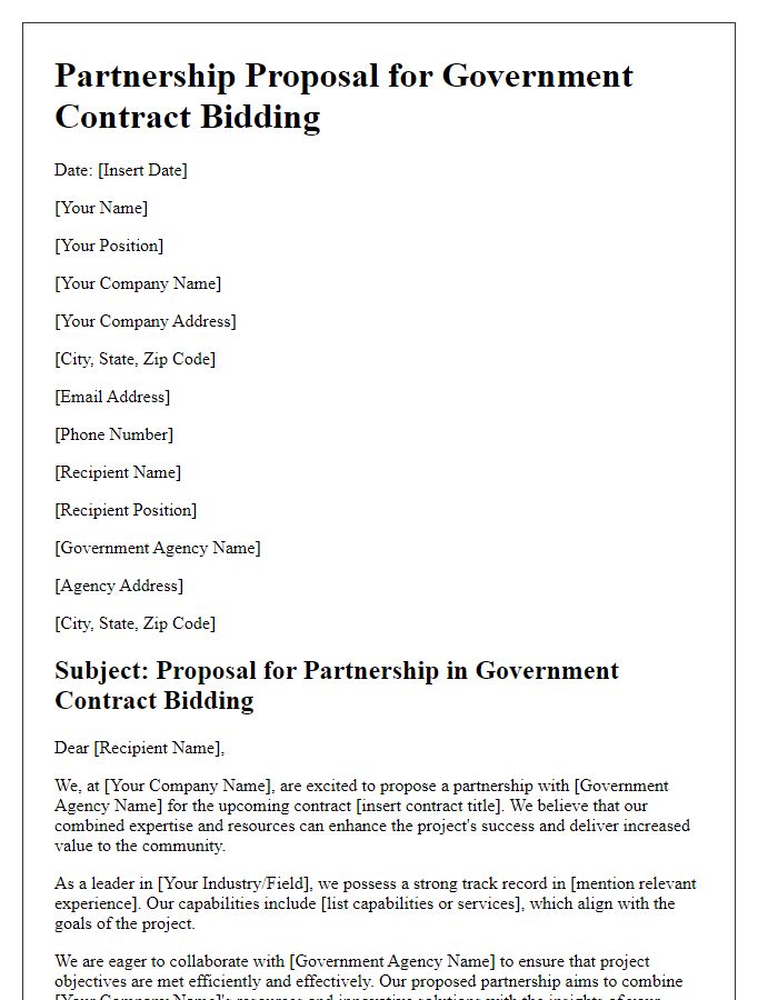 Letter template of partnership proposal for government contract bidding