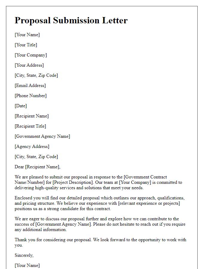 Letter template of proposal submission for government contract bidding