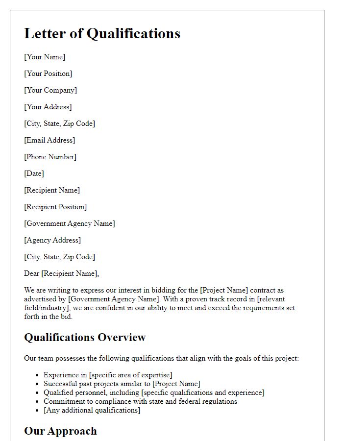 Letter template of qualifications for government contract bidding