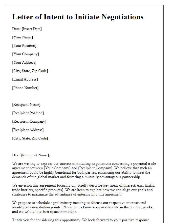 Letter template of negotiation initiation for international trade agreements