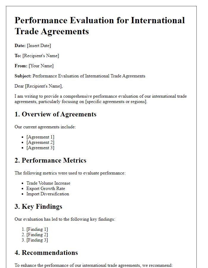 Letter template of performance evaluation for international trade agreements