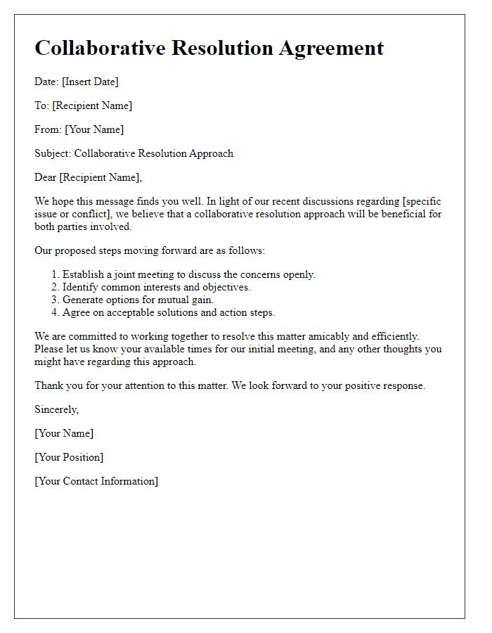 Letter template of collaborative resolution approach