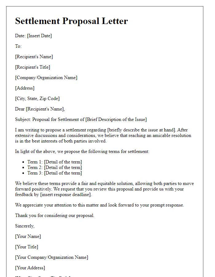 Letter template of settlement proposal for international issues