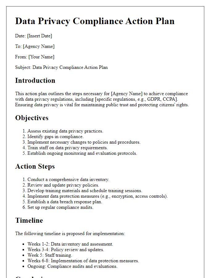 Letter template of data privacy compliance action plan for government agencies