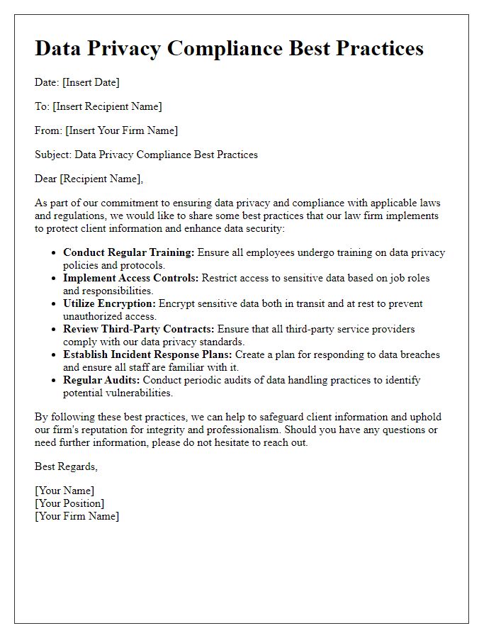 Letter template of data privacy compliance best practices for law firms