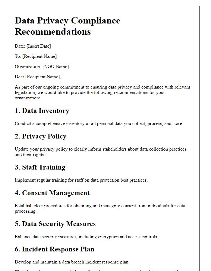 Letter template of data privacy compliance recommendations for NGOs