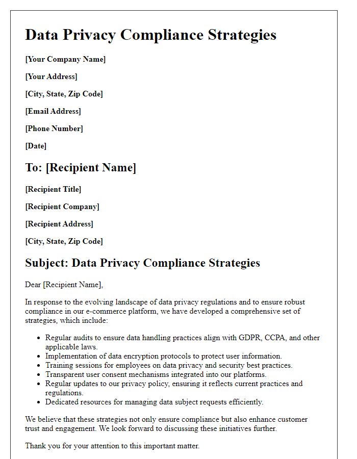 Letter template of data privacy compliance strategies for e-commerce platforms