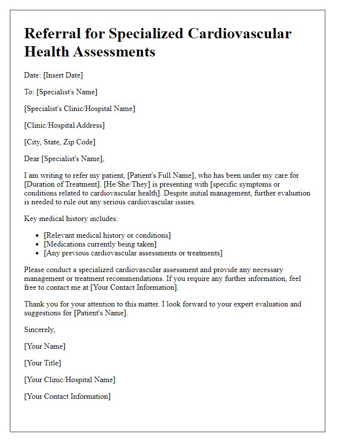 Letter template of referral for specialized cardiovascular health assessments