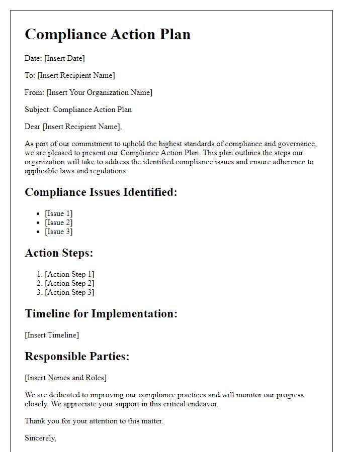 Letter template of nonprofit organization compliance action plan