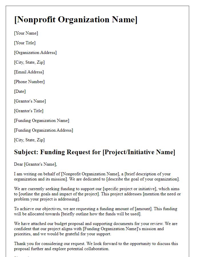 Letter template of nonprofit organization compliance funding request