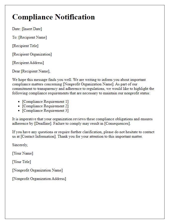 Letter template of nonprofit organization compliance notification