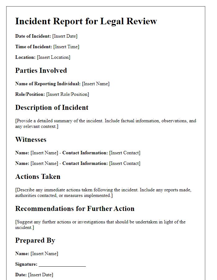 Letter template of incident report for legal review in religious settings.