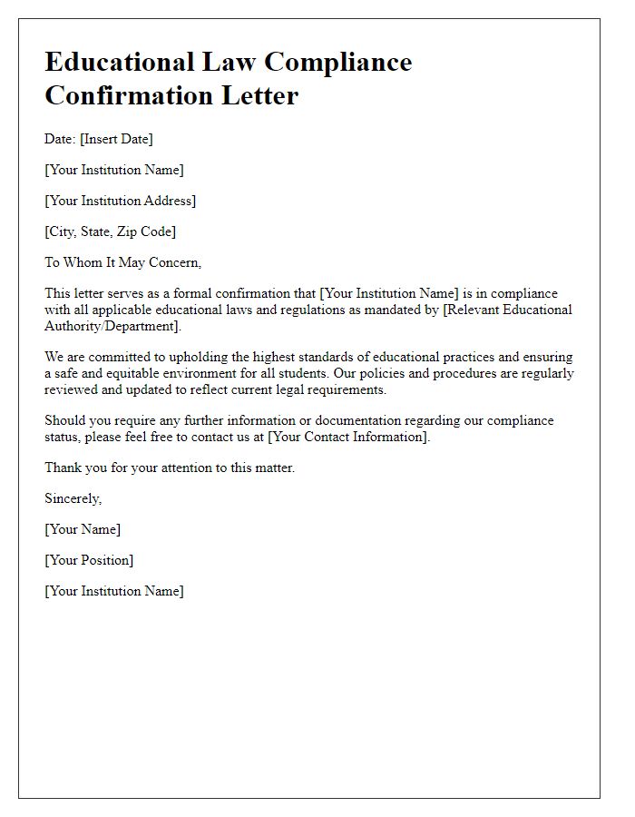 Letter template of educational law compliance confirmation