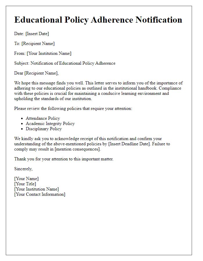 Letter template of educational policy adherence notification