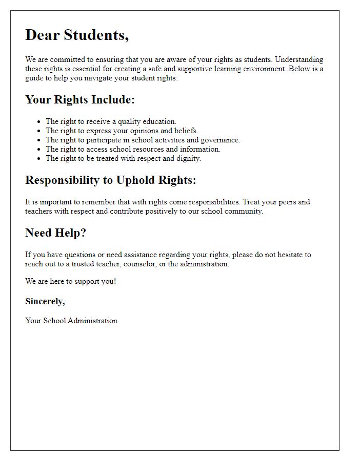 Letter template of guidance for students on their rights