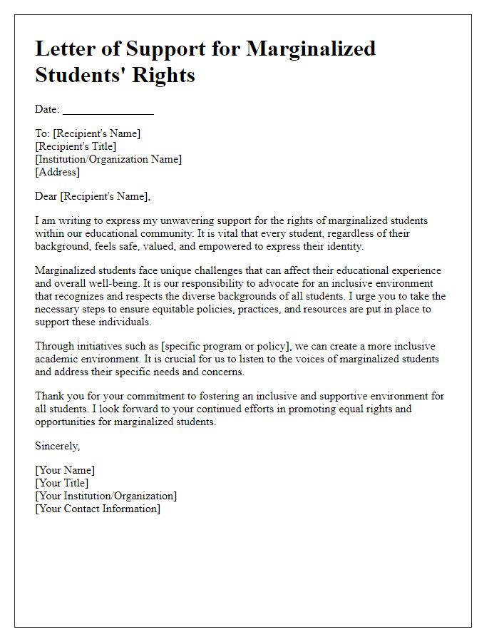 Letter template of support for marginalized students' rights