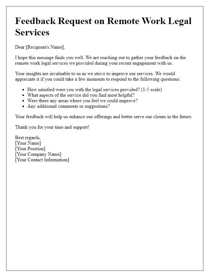 Letter template of feedback request on remote work legal services