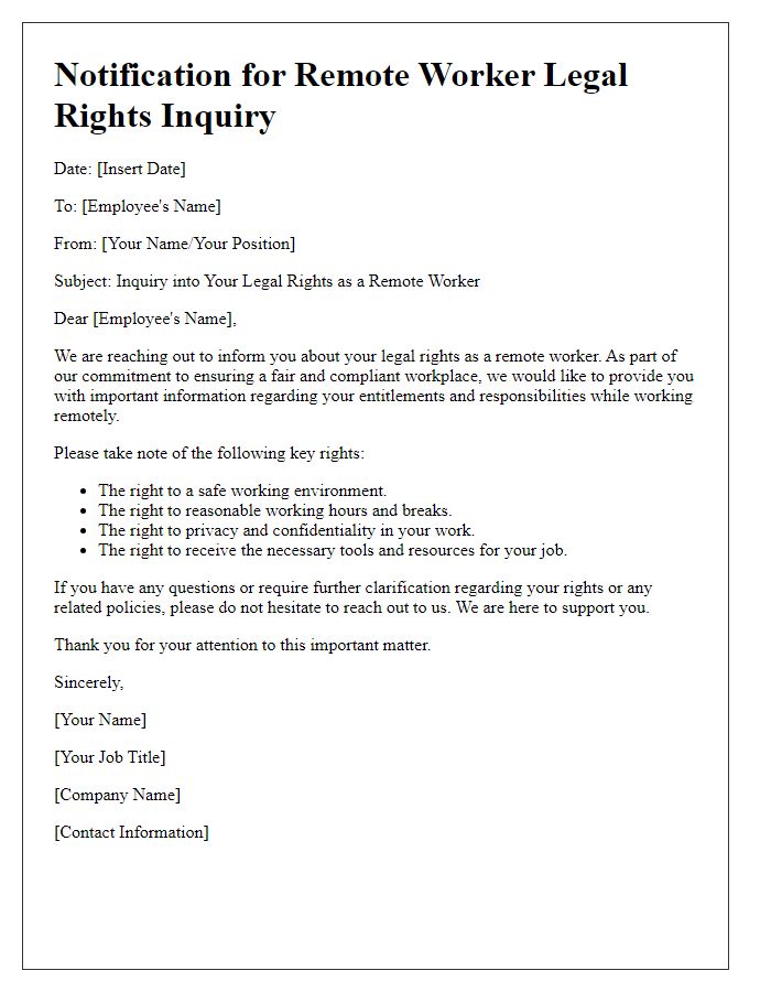 Letter template of notification for remote worker legal rights inquiry