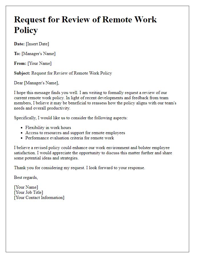 Letter template of request for remote work policy review