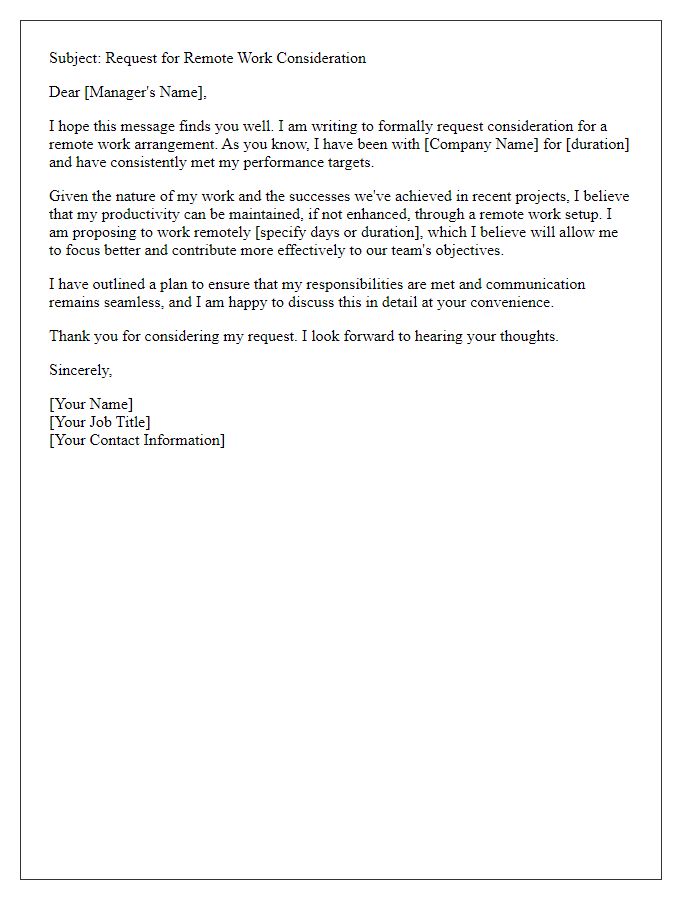 Letter template of remote work request for consideration.