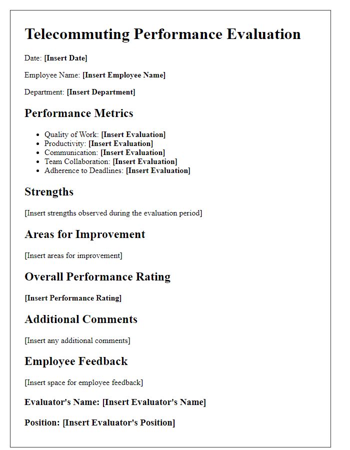 Letter template of telecommuting performance evaluation.