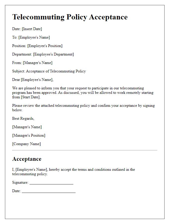 Letter template of telecommuting policy acceptance.
