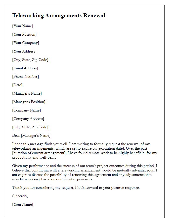 Letter template of teleworking arrangements renewal.