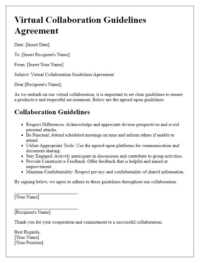 Letter template of virtual collaboration guidelines agreement.