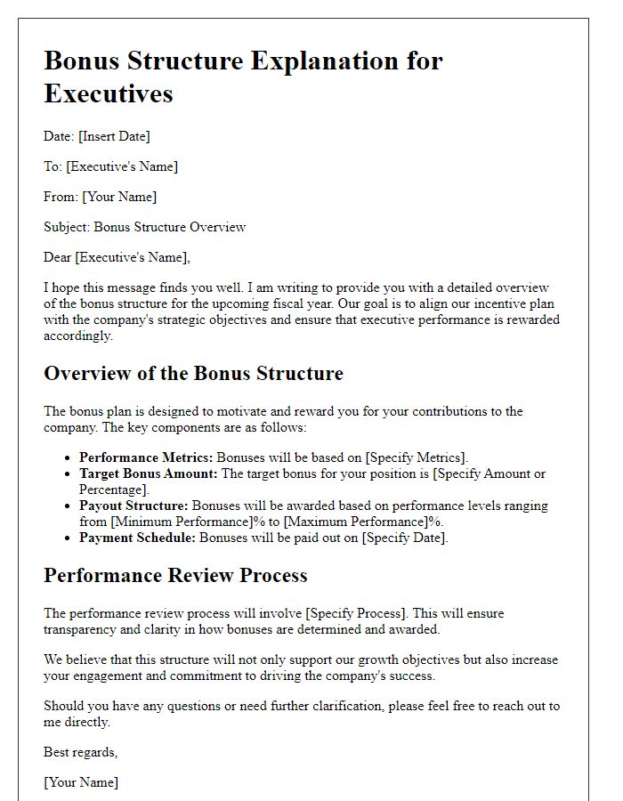 Letter template of bonus structure explanation for executives