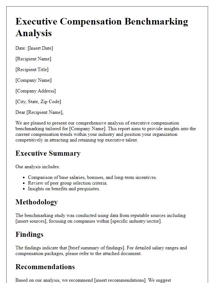 Letter template of executive compensation benchmarking analysis