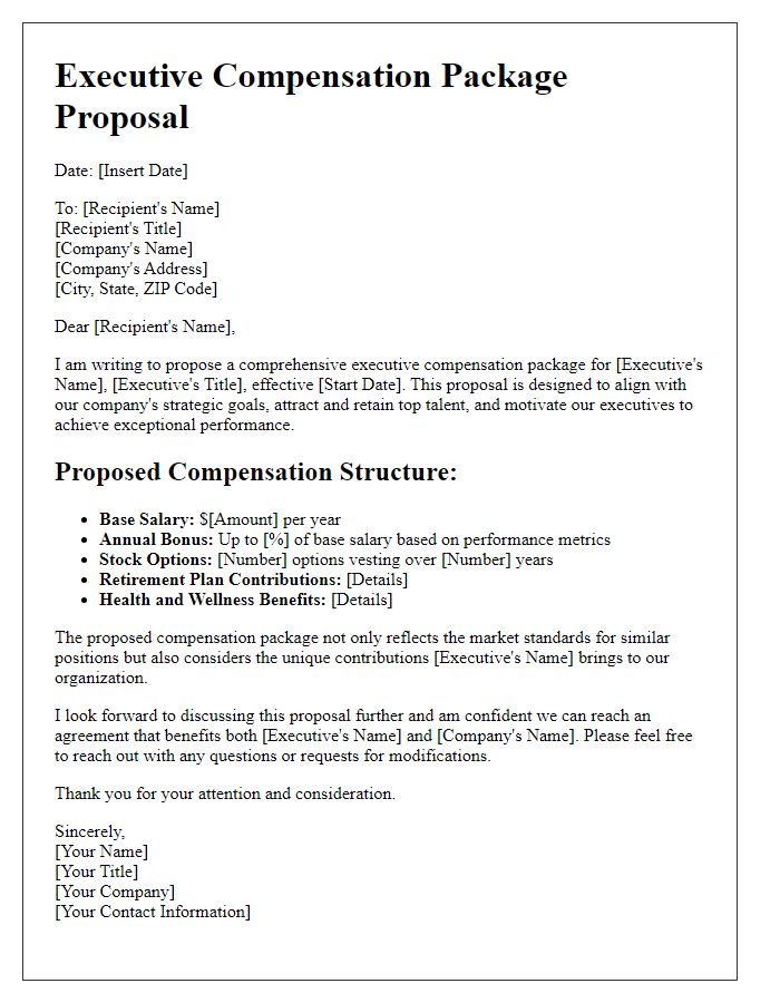 Letter template of executive compensation package proposal