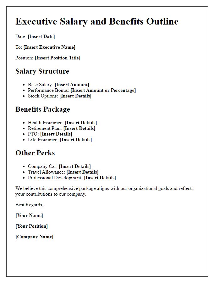 Letter template of executive salary and benefits outline