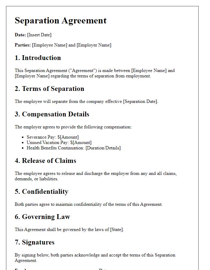 Letter template of separation agreement with compensation details