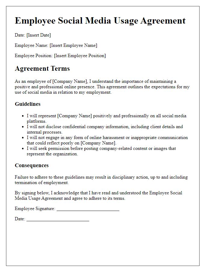 Letter template of Employee Social Media Usage Agreement