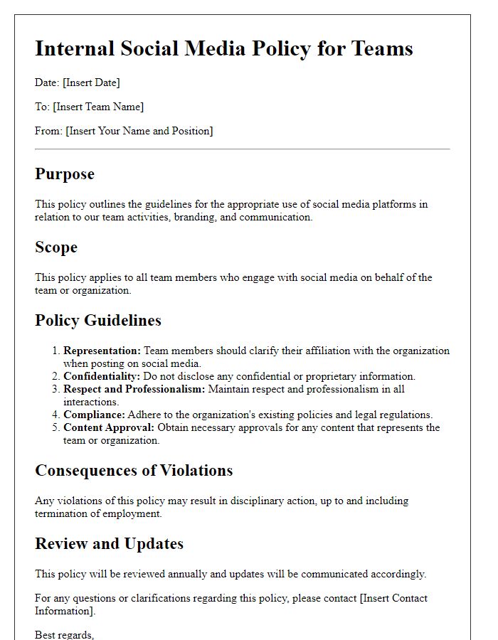 Letter template of Internal Social Media Policy for Teams