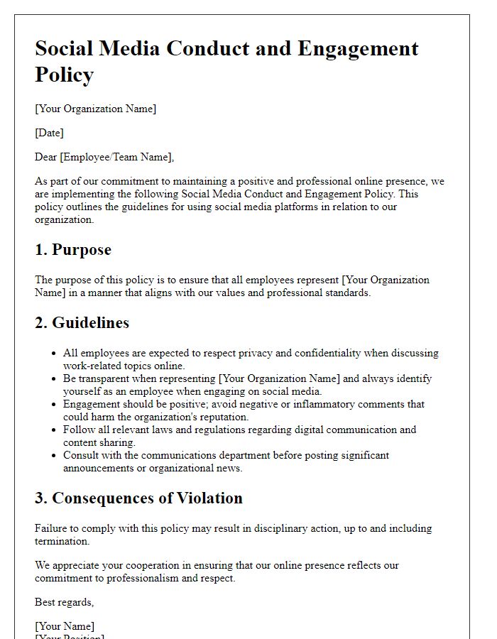 Letter template of Social Media Conduct and Engagement Policy